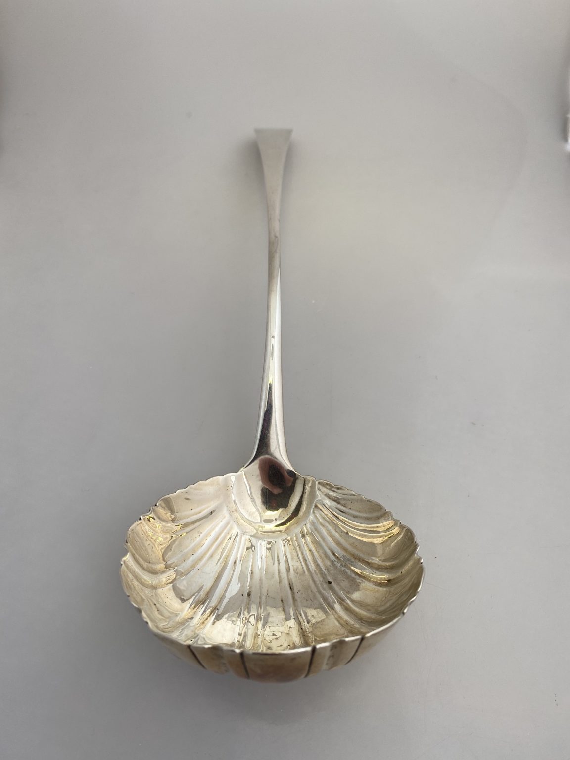 A III silver shell bowl soup ladle. Iain Marr Antiques